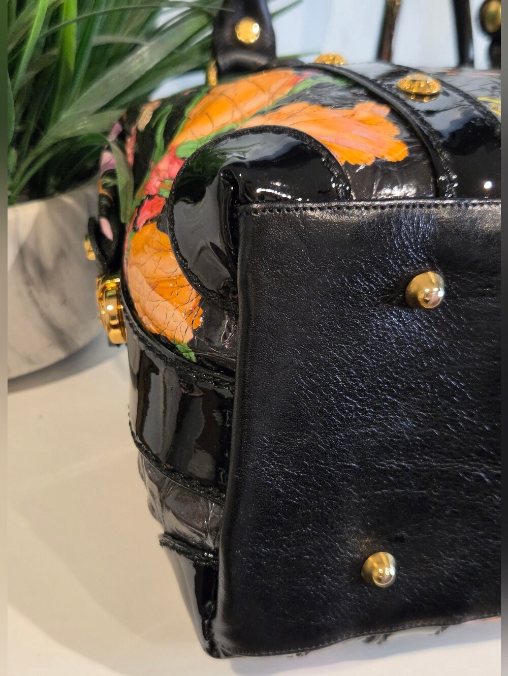 Marino Orlandi mo4670 Cocco Fiori Nero Bowler Bag - Picture 13 of 16